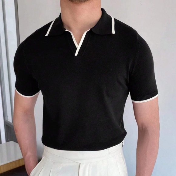 MODA ME COUTURE Other - Black Preppy Mens Contrast Trim Knit Top classic chic
